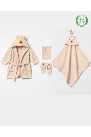 Ayılı Bornoz Takımı 1-2 Yaş Bej