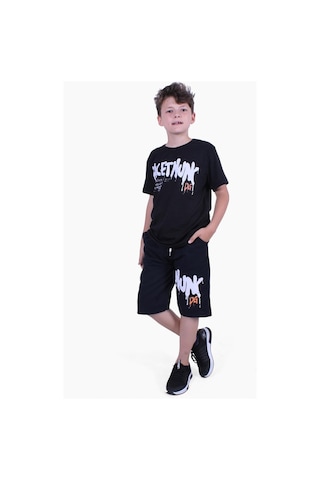 Fyk Kids Dg-nuk Yazı Baskılı Erkek Çocuk Yazlık Takım Siyah