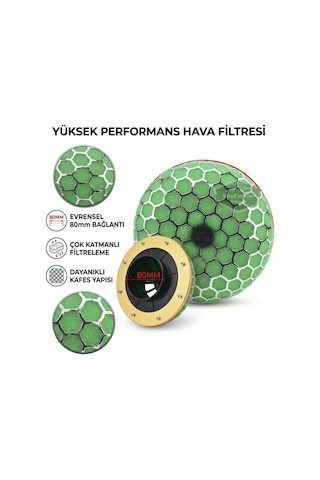 Hks Universal Performans Ve Ses Arttırıcı Aparatlı Açık Hava Filtresi +6 Hp Yeşil Mantar Tip 80 Mm