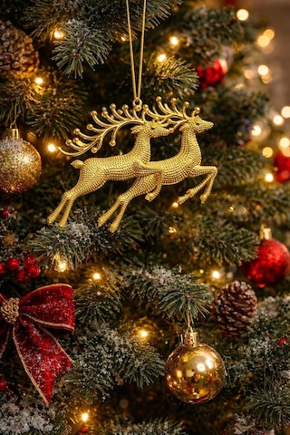 Yılbaşı Ağacı Süsü Yılbaşı Geyiği Noel Süsü Geyiği Gold 2 Adet Genel