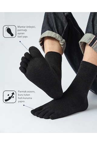 Parmak Çorap Siyah Bambu Mantar Önleyici Ve İpeksi Dokunuş Pa...
