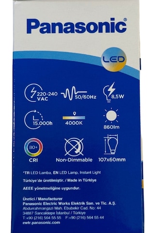 Panasonic 8,5w 63w 4000k Günışığı E27 Duylu Led Ampul 10 Adet