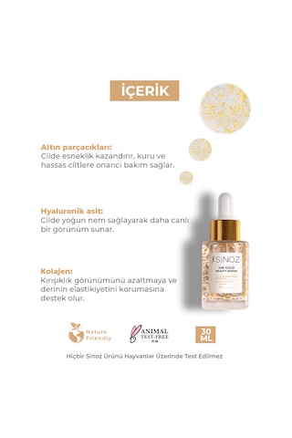 Sinoz 24k Altın Parçacıklı Hyaluronik Asit Içeren Kolajen Cilt Bakım Serum 30 ML