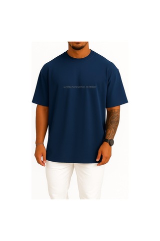 Bahriyeli Collection Oversize Hepinizden Nefret Ediyorum Göğüs Tasarımlı Unisex T-shirt Lacivert
