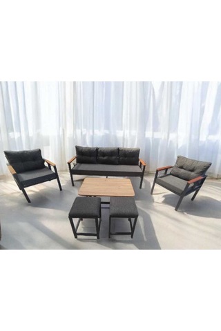 Pielize Bahçe Ve Balkon Mobilyası Antrasit,3+1+1 Sehpalı 2 Puflu Antrasit