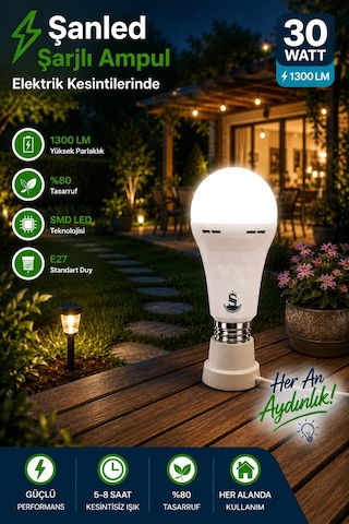 Şarjlı Akülü 30w Beyaz Işık Led Ampul 4 Adet 4 Adet