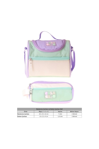 Calacilo Rainbow Lila Yeşil Renkli Kız Çocuk Lila - Yeşil Renk Beslenme Çantası Ve Kalemlik Seti - Setcc-c4090