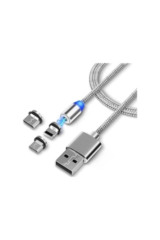 1 Metre Mıknatıslı 3 in 1 Manyetik Soket Şarj Kablosu