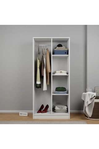 Kardelen Serisi 80 Cm Mat Beyaz 2 Kapılı 4 Raflı Elbise Dolabı Beyaz