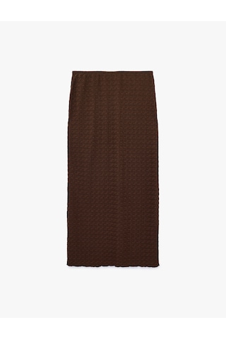 Koton Bürümcük Kumaş Dokulu Slim Fit Midi Kalem Etek Kahverengi 6sak10299ek Kahve