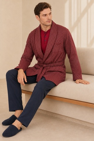 Loule Erkek Bordo Desenli Robdöşambr Ve Pijama Takımı 5 Parça