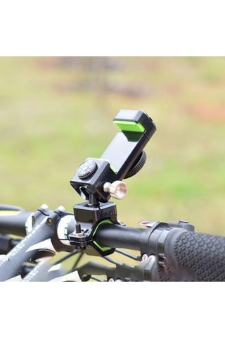 Q003 Hırsızlığa Karşı Düşme Önleyici 360 Derece Dönen Bisiklet - Motosiklet Pusulalı Cep Telefonu Tutucu Işıksız - Yeşil