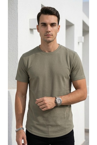 Plus Scorpion Erkek Slim Fit Basic Tişört Esnek, Terletmeyen Pike Dokulu Kumaş Yeşil