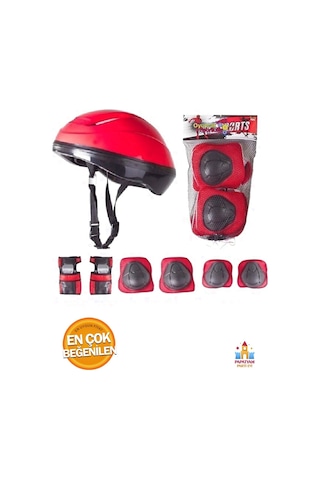 Güvenliğini Önemse Çocuk Paten Kaskı Ve Koruyucu Set 7 Parça - Bisiklet Ve Scooter İçin Kırmızı