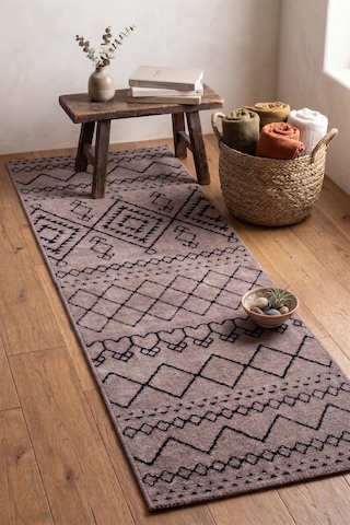 İskandinav Kilim Yıkanabilir Kadife Tuşeli Pamuk Dokuma Yolluk Kaymaz Tabanlı Halı Bej