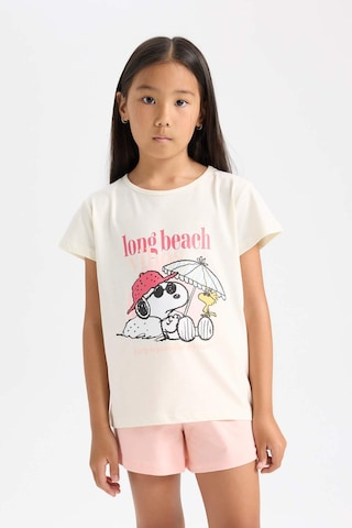 DeFacto Kız Çocuk Snoopy Pijama Takımı Kısa Kollu Üst Beli Lastikli Kısa Şort D9831A824WNER99 Ekru