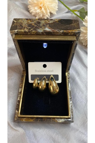 Üçlü Damla Gold Çelik Tarz Küpe Altın - Çok Renkli