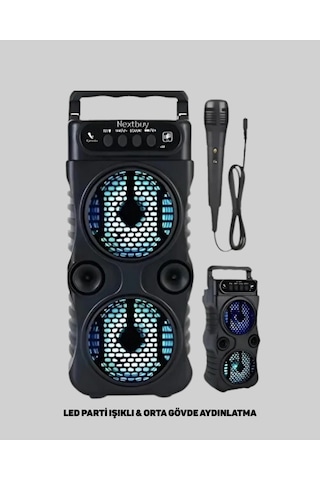 1200 Mah Şarjlı Led Işıklı Bluetooth Hoparlör Fm Radyolu, Hafıza Kart Destekli -
