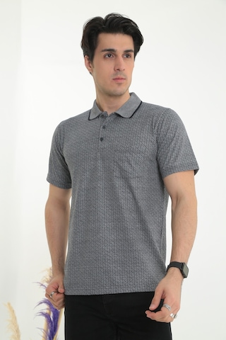 POLO YAKA BABA ERKEK DESENLİ TİŞÖRT GRİ Gri