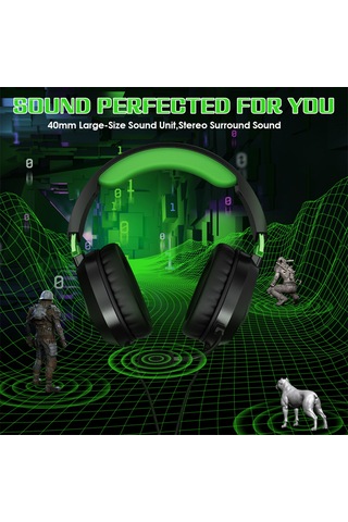 Ruicoo Kotıon Each G3100 Oyun Kulaklığı: 40mm Dinamik Sürücü, 360 Döner Mikrofon, Ps5/ps4/switch Uyumlu, Siyah-yeşil
