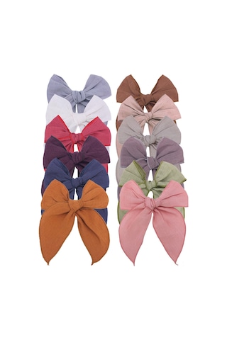 Ximistore9 Kız Çocuk 12 Renkli Örgülü Büyük Bow Clip - Pamuklu Kumaş Saçaksesuarı, Yumuşak Kadife Dokulu Günlük Kullanim