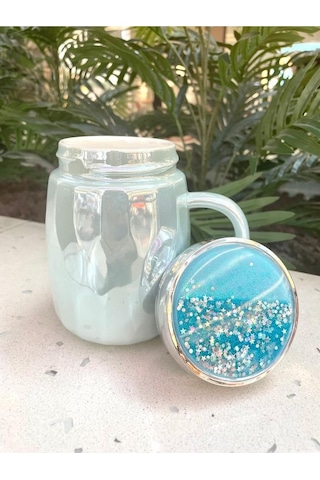 Kapağı Sulu Kupa Mug Mavi