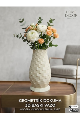 3d Fildişi Vazo Geometrik Özel Baskı