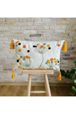 Swita Home Tekli Punch Işlemeli Çiçek Desen Kırlent Kılıfı Beyaz