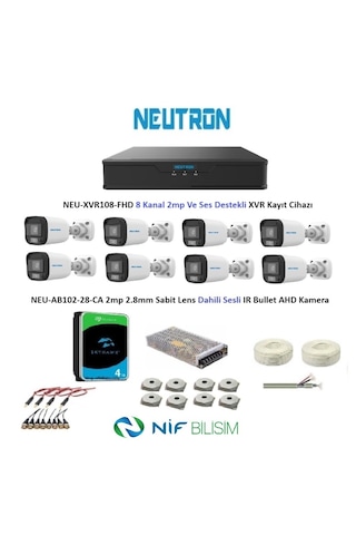 Neutron 2mp 8 Kameralı Sesli Dış Ortam Ahd Full Kamera Seti 4tb