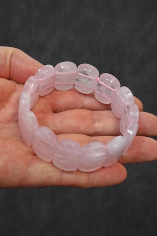 Geniş Taşlı Doğal Pembe Kuvars Bileklik 341-2 Açık Pembe