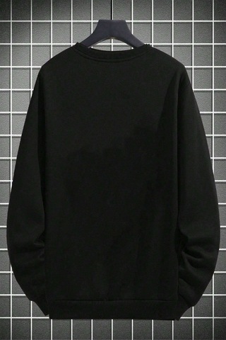 Uyguntarz Pusula Zaman Çizelge Baskılı Oversize Sweatshirt siyah