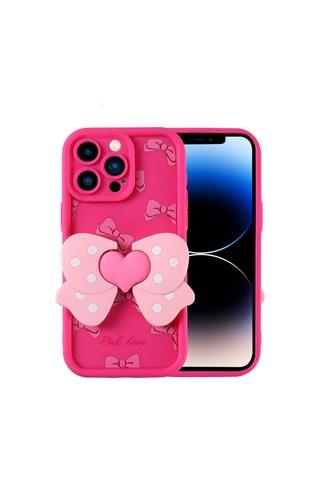 Apple Uyumlu iPhone 14 Pro Kılıf Kamera Korumalı Figür Tasarımlı Zore Kapya Kapak Pembe Koyu