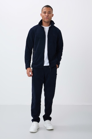Tommy Life Lacivert Dik Yaka Basic Fermuar Cepli Standart Kalıp Erkek Polar Eşofman Takımı - 85193 Lacivert