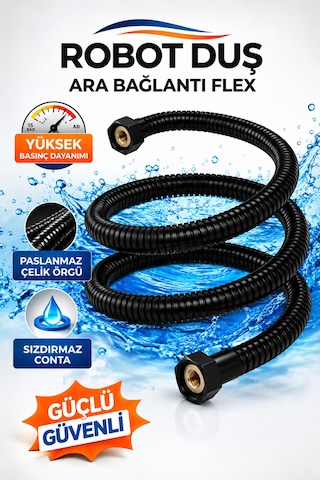 Robot Duş Ara Bağlantı Hortumu 60 Cm Flex Hortum Paslanmaz Çelik Örgülü Yüksek Basınçlı Siyah