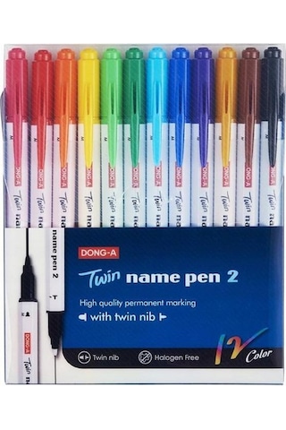 Dong-A Twin Name Pen 2 Çift Yönlü Kalem 12 Renk