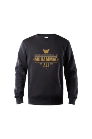 Erkek Siyah Kelebek Muhammed Ali Baskılı Sweatshiirt Siyah