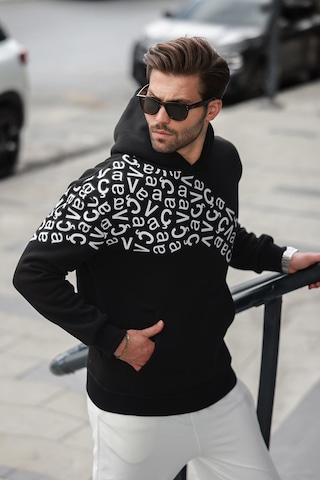 Madmext Siyah Baskılı Kapüşonlu Erkek Sweatshirt E7160 Siyah