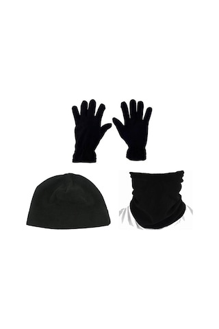 Siyah Polar Bere Boyunluk Eldiven 3'Lü Set