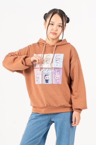 Kız Çocuk Labubu Baskılı 3 İplik Kışlık Şardonsuz Sweatshirt 4540 Kahve