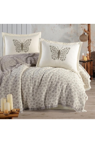 Clasy %100 Pamuk Çift Kişilik Müslin Pike Takımı Floriva Panthera V1 Bej