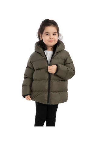 Kız Çocuk Haki Içi Polarlı Kapüşonlu Su Geçirmez Rüzgara Dayanıklı Şişme Kışlık Mont Haki