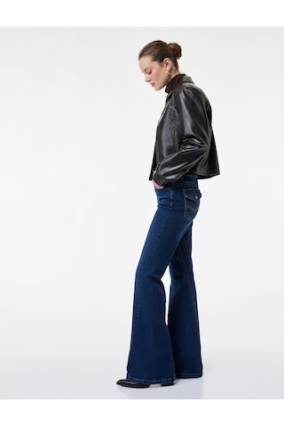 Koton Düğmeli Cepli Slim Fit Düşük Bel İspanyol Paça Jean Pantolon - Flare Jeans Koyu İndigo 6wal40246md