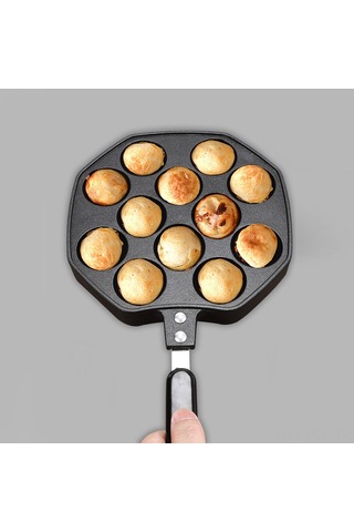 Padalink Alüminyum 12 Lü Takoyaki Panı - Anti Kayma Kaplama, Isıya Dayanıklı Kelepçe, Evde Pratik Pişirme Aleti Siyah
