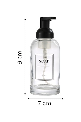 Köpük Pompalı Cam Sabunluk Köpük Çıkartan Şeffaf Cam Sıvı Sabunluk-350 Ml Şeffaf