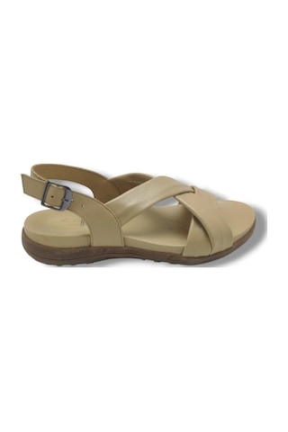Ellanor S-687-26 Hakiki Deri Çapraz Bant Anatomik Taban Kadın Sandalet Bej