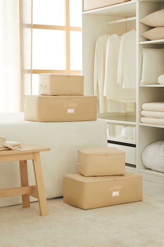 Ocean Home Textile 4'lü Bej Balıksırtı Hurç Set 2 Adet 30 x 22 x 18 / 2 Adet 52 x 28 x 21 cm