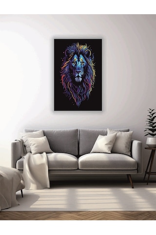 Neon Aslan Temalı Cam Tablo
