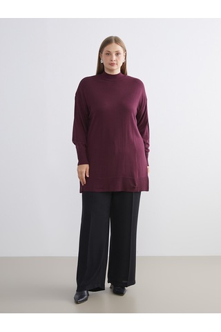 Lcw Modest Bordo Dik Yaka Kadın Triko Tunik