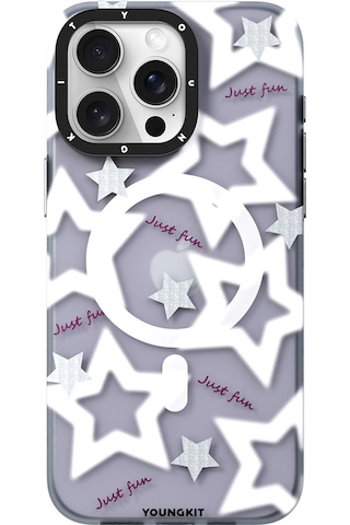 Apple Uyumlu iPhone 15 Pro Max Kılıf Magsafe Özellikli Airbagli Çift Katmanlı Youngkit Star&butterfly Serisi Mor