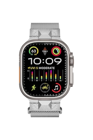 Apple Uyumlu Watch  Ultra 49mm Mkst Krd-107 Metal Hasır Kordon-gümüş